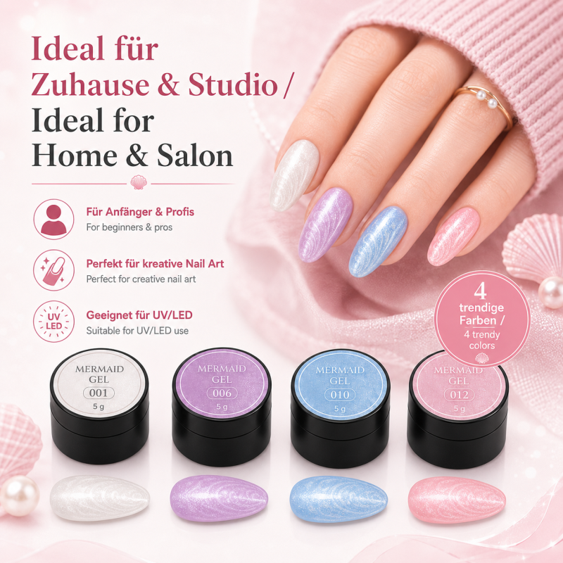 Set de 4 Geles de Color UV Mermaid Color Gel – Efecto Concha
